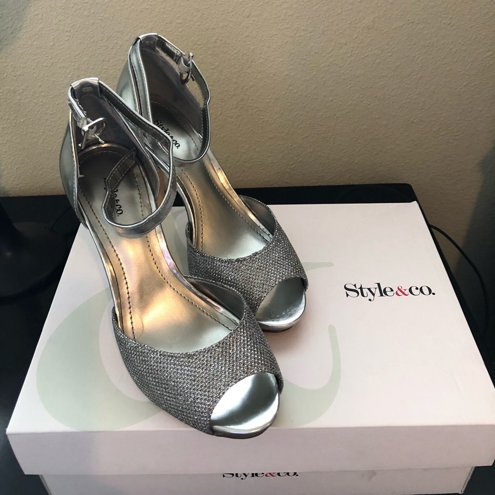 Silver Peep Toe Heels